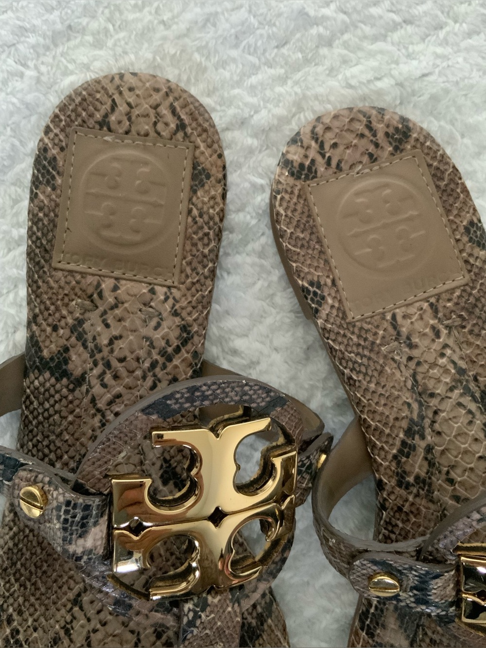 Tory Burch Miller Snake Embossed Leather Sandals - Picture 6 of 12